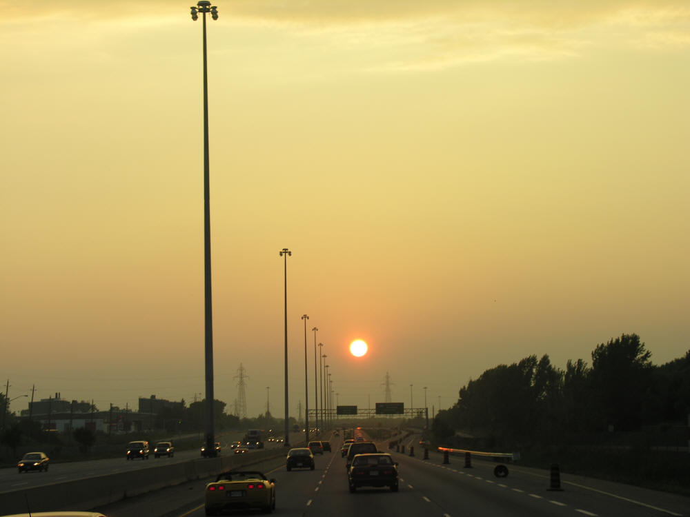 Driving into the sunset on the highway Hamilton, Ontario
